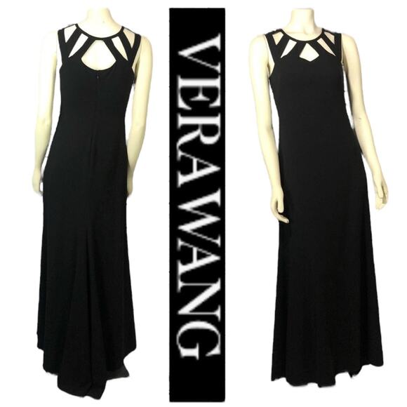 Vera Wang Black Long Gown Cut Out Neckline sleeveless train on back size 2 - Picture 1 of 11